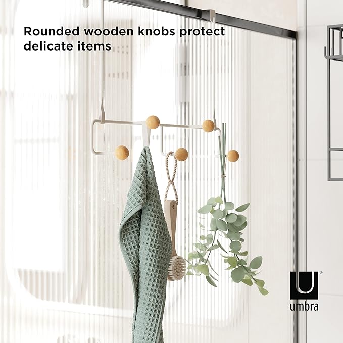 Umbra Estique Over The Door Coat Rack & Multi-Use Organizer, for Coats, Bags, Hats & More, Small, White/Natural (Pack of 3)