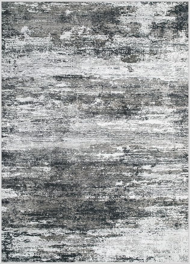 Washable Rug 8x10 Area Rugs for Living Room: Large Neutral Soft Rug Abstract Non Slip Low Pile Modern Carpet for Bedroom Kitchen Nursery Office Dining Room Indoor (Black, 8'x10')