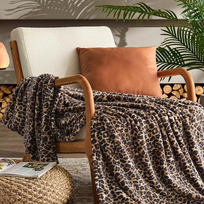 BEDELITE Leopard Print Throw Blanket – Soft Cheetah Blanket for Bed & Couch, Cozy Lightweight Fleece Animal Print Throw, 50"x 60", Brown