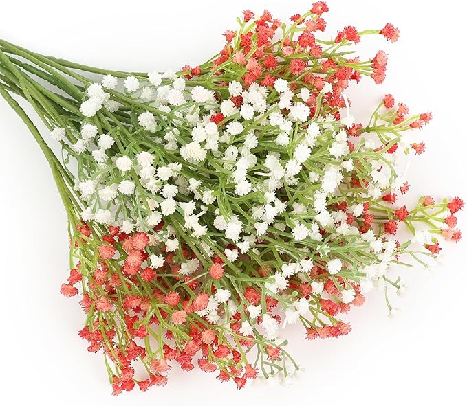 N&T NIETING Babys Breath Flowers,10Pcs Fake Gypsophila Plants Artificial Pink White Baby Breath Flowers Bulk for Wedding Bouquets Party Home Garden Decoration