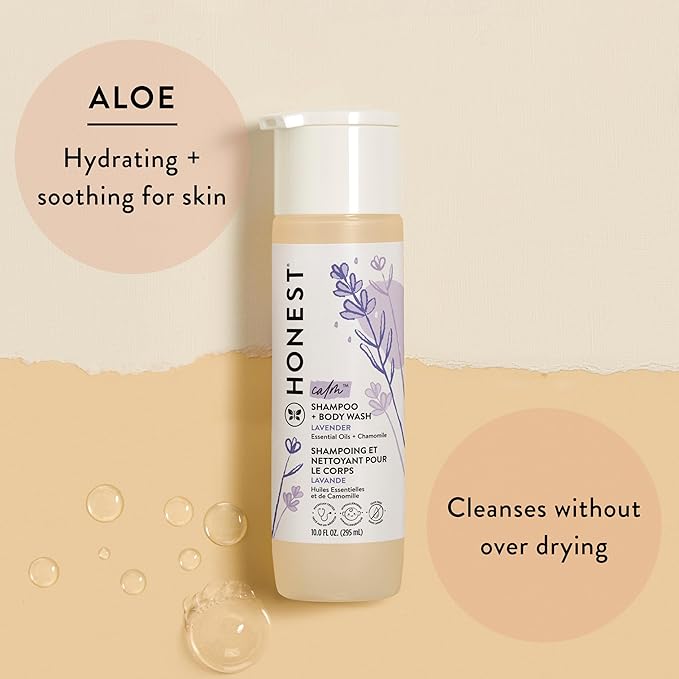 The Honest Company 2-in-1 Cleansing Shampoo + Body Wash and Face + Body Lotion Bundle | Gentle for Baby | Naturally Derived | Lavender Calm, 18.5 fl oz
