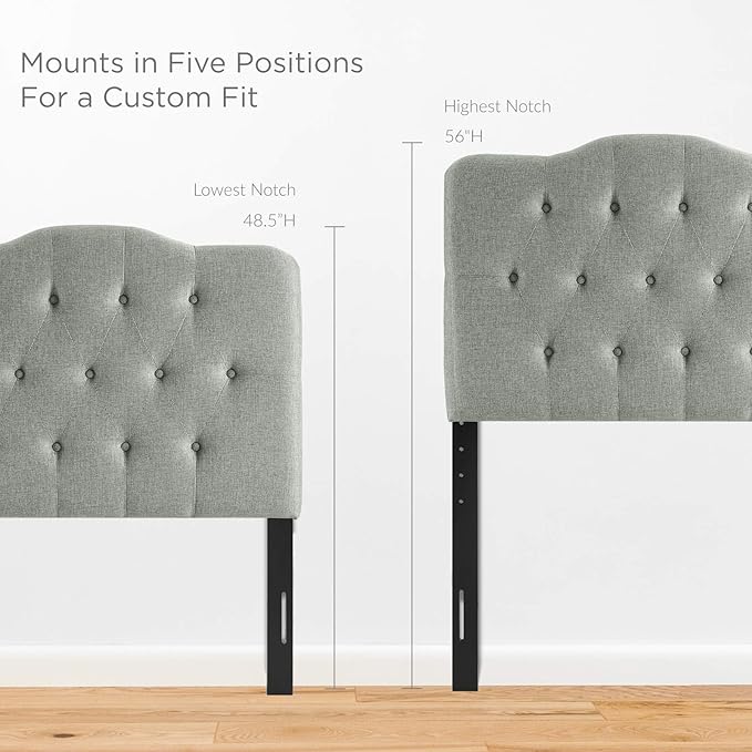 Modway MOD-5160 Annabel Tufted Button Linen Fabric Upholstered Twin Headboard in Gray
