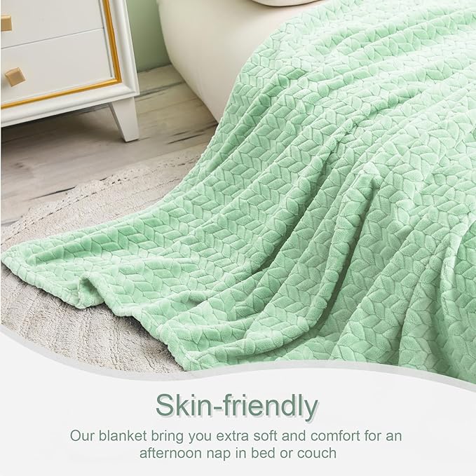 Exclusivo Mezcla Fleece Throw Blanket for Couch, 50x70 Inches Soft Cozy Jacquard Flannel Blankets, Lightweight Fuzzy Plush Warm Throws for Winter, Light Green
