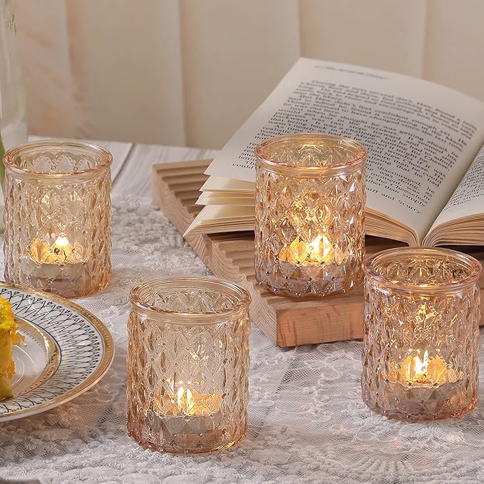 12pcs Gold Votive Candle Holders- Tealight Candle Holder for Table Centerpiece, Glass Candle Holder for Wedding Table Decor, Home Decor and Party Decor