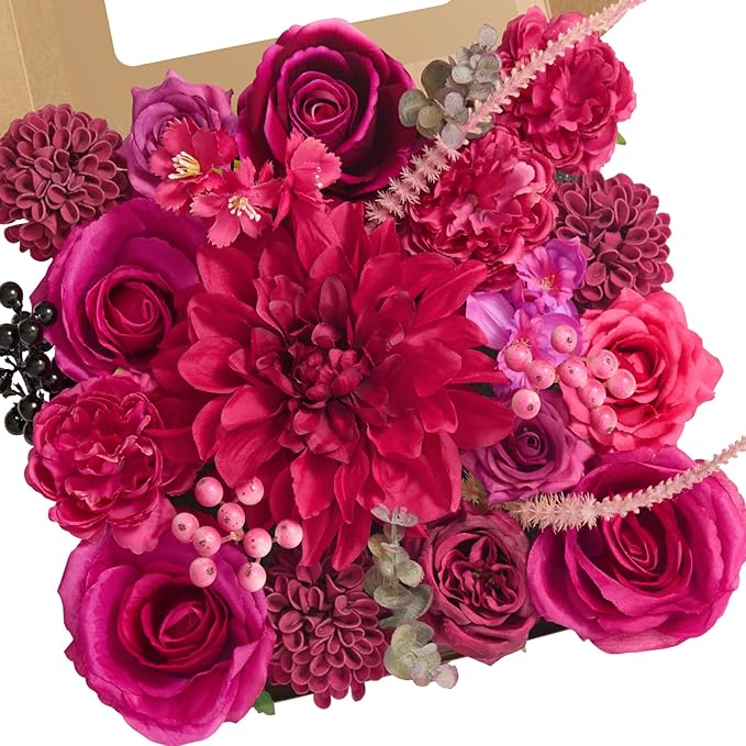 Alecono Artificial Flowers, Hot Pink Fake Flowers for DIY Wedding Bouquets, Bridal Baby Shower, Home Decor, Centerpieces for Table Decorations
