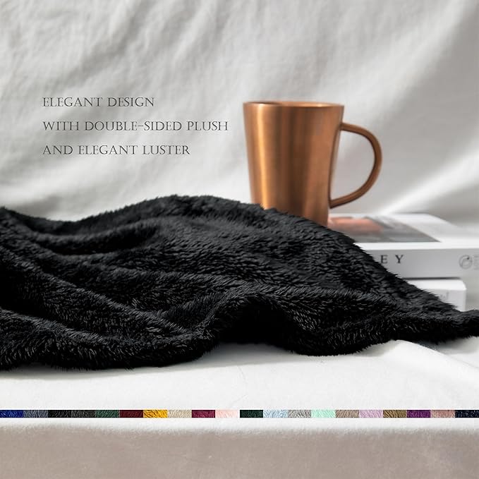 Exclusivo Mezcla Plush Fuzzy Fleece Bed Blanket Queen Size, Super Soft, Fluffy and Warm Blankets Suitable for All Seasons (Black, 90x90 Inches)