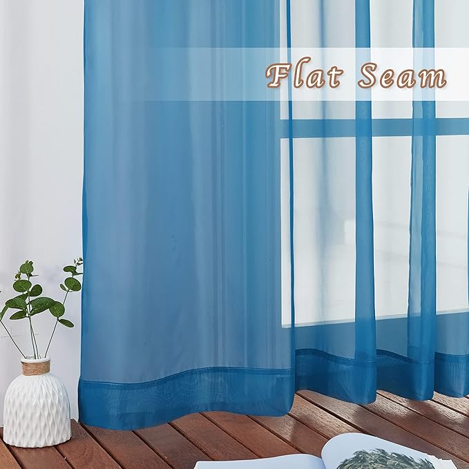 NICETOWN Sheer Curtains for Bedroom Windows, Grommet Living Room Curtain Drapes Voile Textured Soft & Lightweight Window Dressing for Nursery, Turquoise, W54 x L63, 2 Panels
