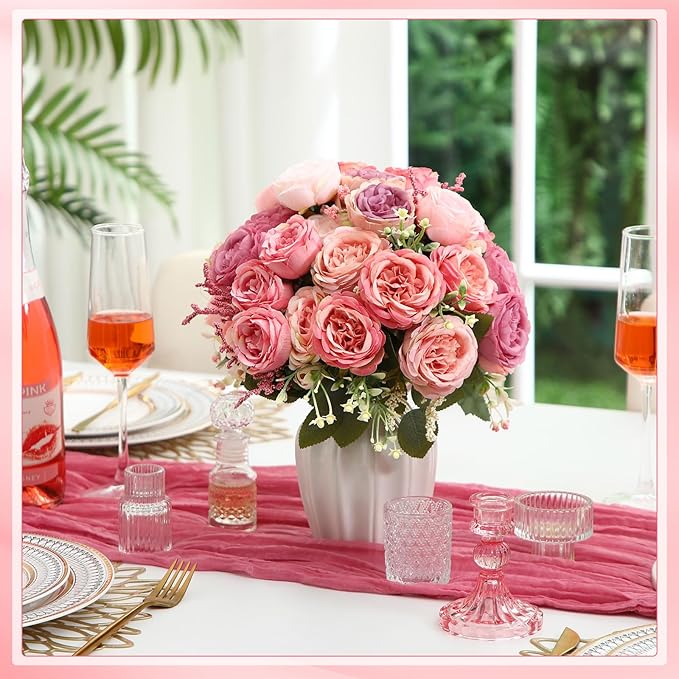 Geosar 16 Bundles Artificial Peonies Flowers Fake Silk Peony Bouquet Faux Peonies Flowers Bulk for Decoration Vase Floral Arrangements Wedding Party Table (Pink Lavender)