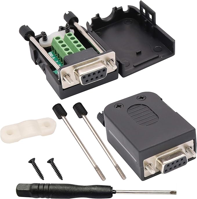 DB9 Screw Terminal Block Adapter D-SUB 9-pin RS232 Female to 9 +1 Pin/Way Female Serial Terminal Breakout Board Connector Signal Module with case (2Pcak/Female)