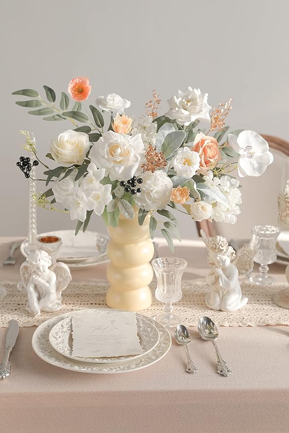 White Artificial Flowers Combo Silk Mix Fake Flowers Leaf for DIY Wedding Bouquets Centerpieces Arrangements Party Baby Shower Home Decorations