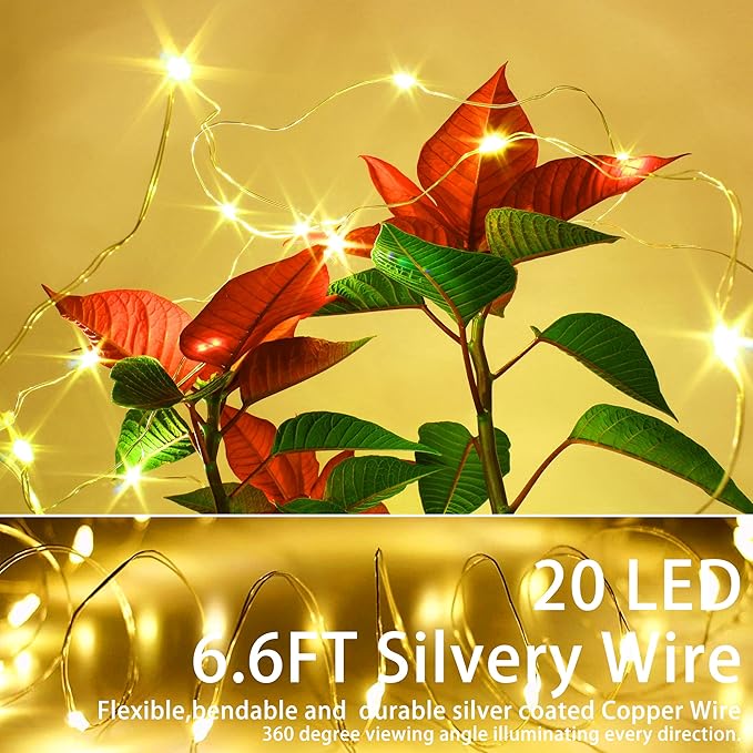 SmilingTown 15 Packs 20 LED Fairy Lights Battery Operated - 6.6FT Silver Copper Wire Waterproof Starry String Light for DIY Party Christmas Costume Wedding Easter Table Decorations (Warm White)