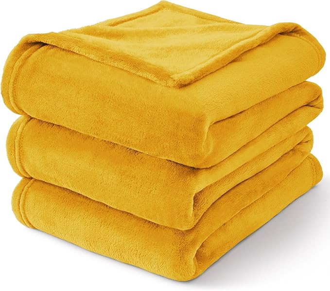 BEDELITE Fleece Blankets Queen Size Yellow Throw Blankets for Bed, Luxury Plush Cozy Fuzzy Blanket 90x90 inches, Super Soft Warm Lightweight Throw Blanket All Seasons Suitable
