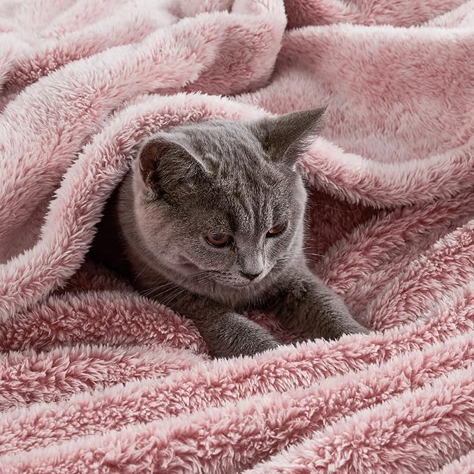 Exclusivo Mezcla Plush Fuzzy Fleece Throw Blanket Extra Large, Super Soft, Fluffy and Warm Blankets for Couch, Bed, Suitable for All Seasons (50x70 Inches, Mixed Dusty Pink)