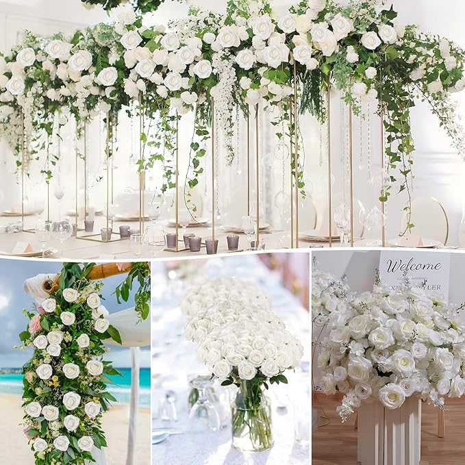 120 Pcs Artificial Roses Bulk Velvet Silk White Roses White Roses for Wedding Centerpieces Bridal Bouquet Mohter's Day Home Decor (120, White)