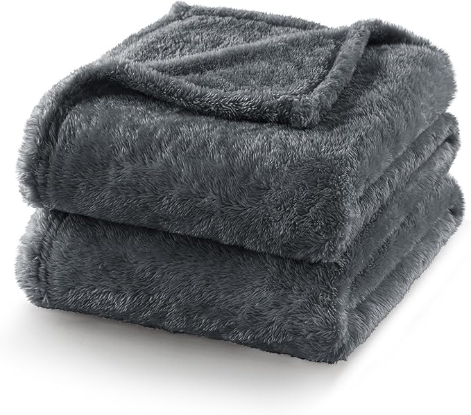 Exclusivo Mezcla Plush Fuzzy Fleece Bed Blanket Queen Size, Super Soft, Fluffy and Warm Blankets Suitable for All Seasons (Dark Grey, 90x90 Inches)