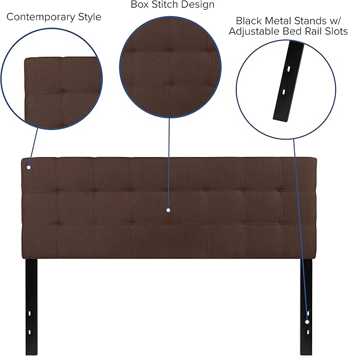 Flash Furniture Bedford Tufted Upholstered Queen Size Headboard in Dark Brown Fabric