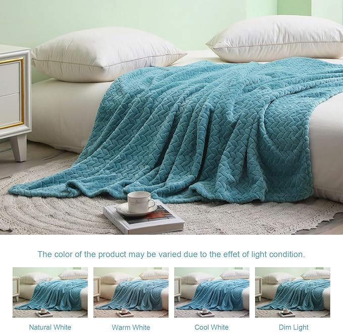 Exclusivo Mezcla Fleece Throw Blanket for Couch, 50x70 Inches Soft Cozy Jacquard Flannel Blankets, Lightweight Fuzzy Plush Warm Throws for Winter, Slate Blue