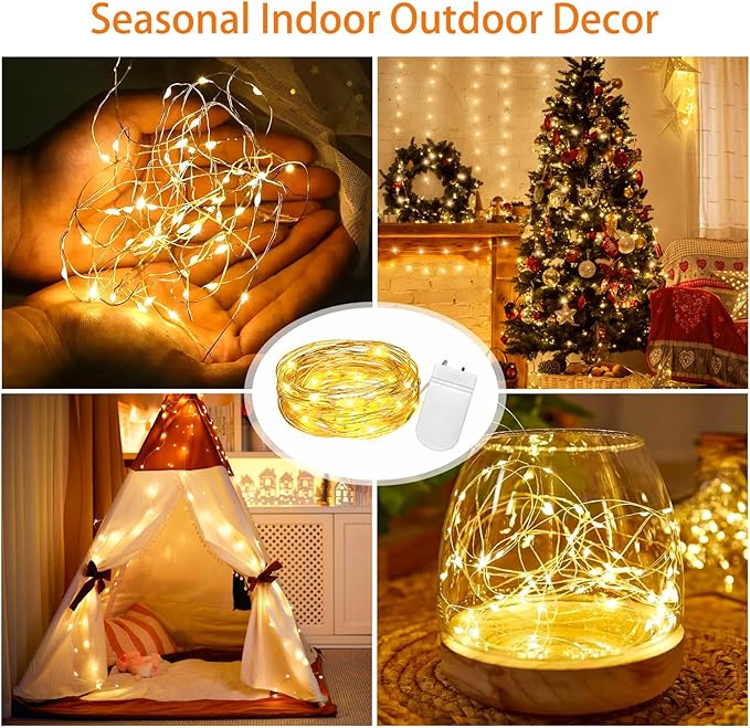 16 Pack 10 ft 30 LED Fairy Lights Battery Operated Waterproof Silver Wire Mini String Lights Firefly Starry Moon Lights for DIY Crafts Wedding Party Bedroom Table Centerpieces Christmas(Warm White)