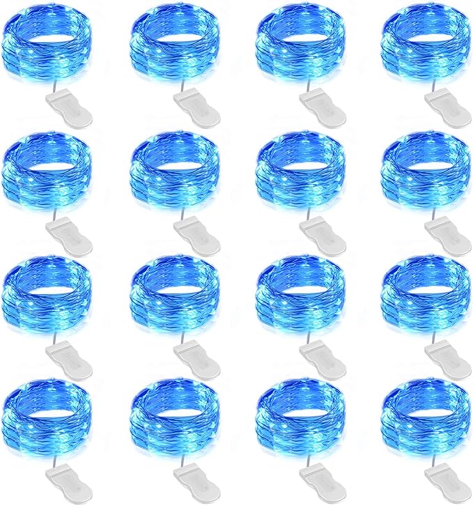 Onforu 16 Pack Blue Fairy Lights Battery Operated String Lights, 6.5ft 20 Mini LED Lights, IP67 Waterproof Twinkle Lights for Mason Jar Wedding Centerpiece Decor Christmas Bedroom