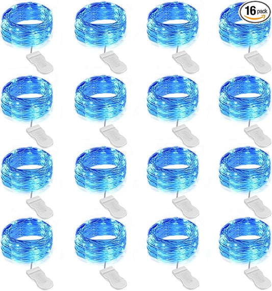 Onforu 16 Pack Blue Fairy Lights Battery Operated String Lights, 6.5ft 20 Mini LED Lights, IP67 Waterproof Twinkle Lights for Mason Jar Wedding Centerpiece Decor Christmas Bedroom
