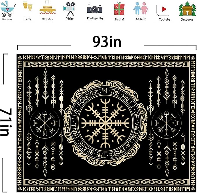 OSUNBD Nordic Vikings Tapestry Large 93x71inches Soft Flannel Vegvsir Symbol Amulet Celtic Rune Scandinavian Aesthetic Mythology Tapestry Wall Hanging for Bedroom Living Room Decor
