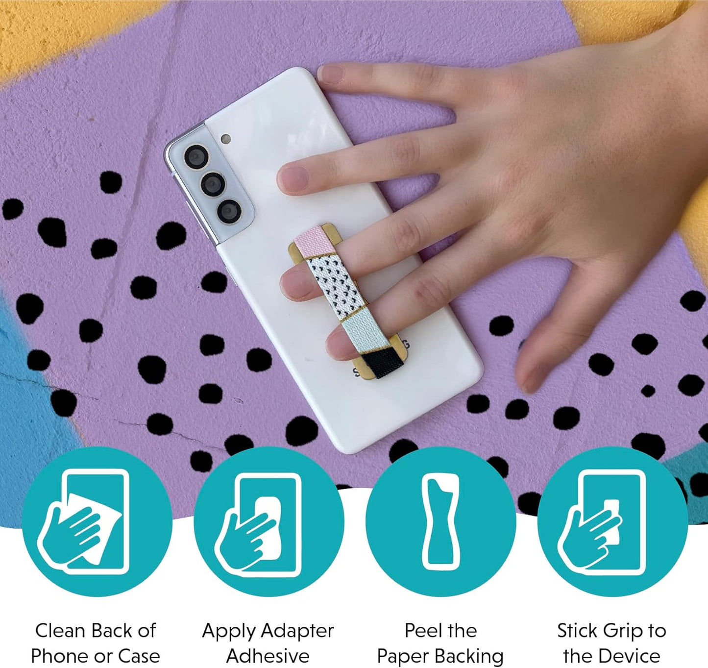 LOVEHANDLE Universal Phone Grip for Smartphones & Mini Tablets - Phone Holder for Hand - Wireless Charging Compatible