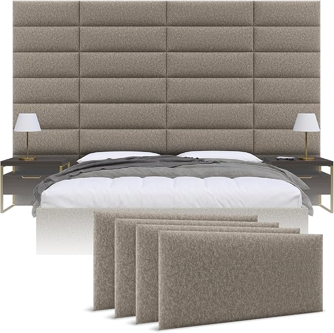 Vänt Upholstered Wall Panels - King/Cal King Size Wall Mounted Headboards - Faux Merino Wool Brown - Twin/King - Set of 4 Panels (Each Individual Panel 39"x11.5")