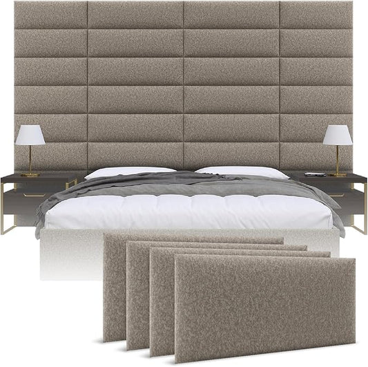 Vänt Upholstered Wall Panels - Queen/Full Size Wall Mounted Headboards - Faux Merino Wool Brown - Set of 4 Panels (Each Individual Panel 30"x11.5")