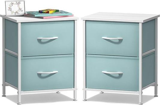 Sorbus Nightstand with 2 Drawers - Kids Bedside Furniture End Table Night Stand - Steel Frame, Wood Top & Easy Pull Fabric Bins - Dresser & Chest for Home, Bedroom Accessories, Office & Dorm (2 Pack)
