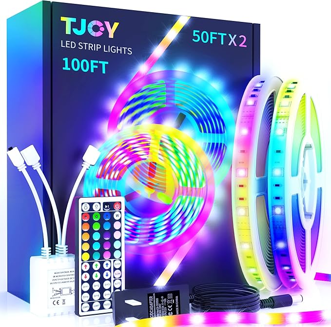 TJOY 100 ft LED Strip Lights with 44 Key Remote, Multi-Color RGB LED Lights, 24 Volt Color Changing LED Light Strip for Bedroom,Room,TV,DIY Decor(44 Key Remote Control +50 ft x2+Indoor only)