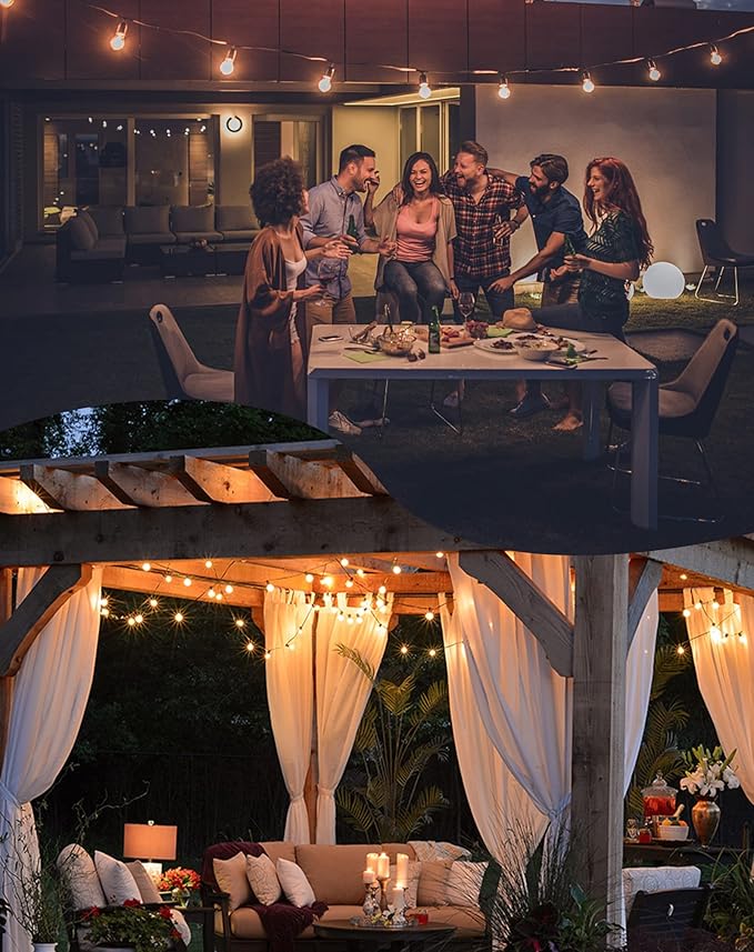Outdoor String Lights Waterproof, 100FT LED Patio Lights with 53 Shatterproof G40 Globe Bulb(3 Spare), Connectable Dimmable Outside Hanging Lights for Backyard Porch Balcony Gazebo (2x50FT)