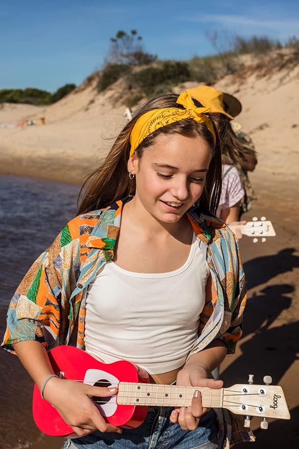 Loog Wood Soprano Ukulele for Kids & Beginners, App & Lessons, All Ages (Red)