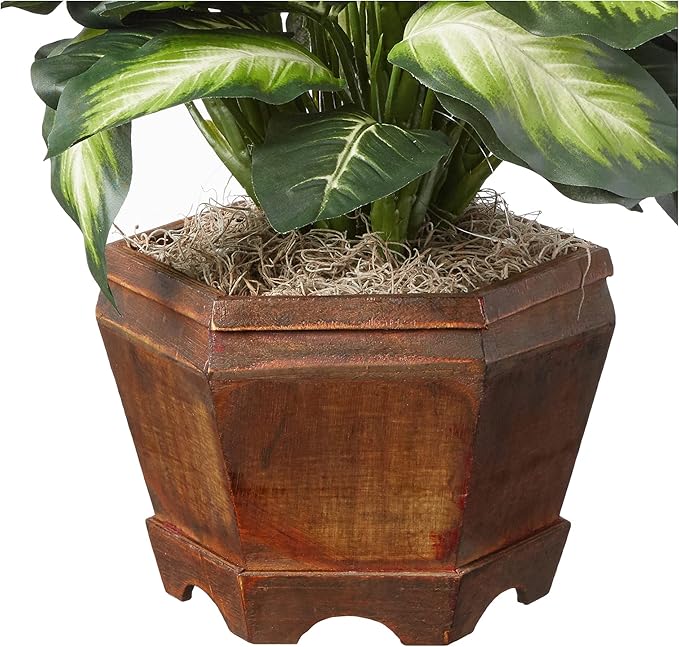 Nearly Natural 22IN Artificial Triple Golden Dieffenbachia Plant with Decorative Wood Planter, Faux Plant for Indoor Home Décor
