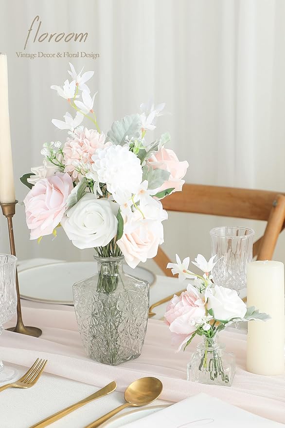 Floroom Artificial Greenery Stems Box Set, 97pcs with 6 Kinds of Faux Greenery Flowers Picks for DIY Bridal Bouquets Wedding Floral Arrangement Table Centerpieces, Sage Green & White