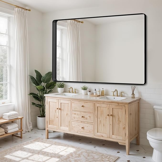 Suidia Bathroom Mirror, 60" x 36" Wall Mirror Metal Framed, Bathroom Vanity Mirror for Living Room Bedroom Bathroom Entryway, Black, Rounded Corner Style