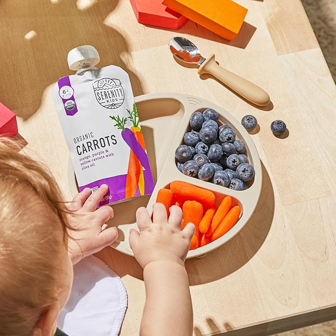 Serenity Kids 6+ USDA Months Organic Carrot Veggie Puree Baby Food Pouches - 3.5 oz Pack of 12 - Organic, BPA-Free & Allergen Free - No Sugary Fruits & No Added Sugar - 3.5 Oz, 12 Pack