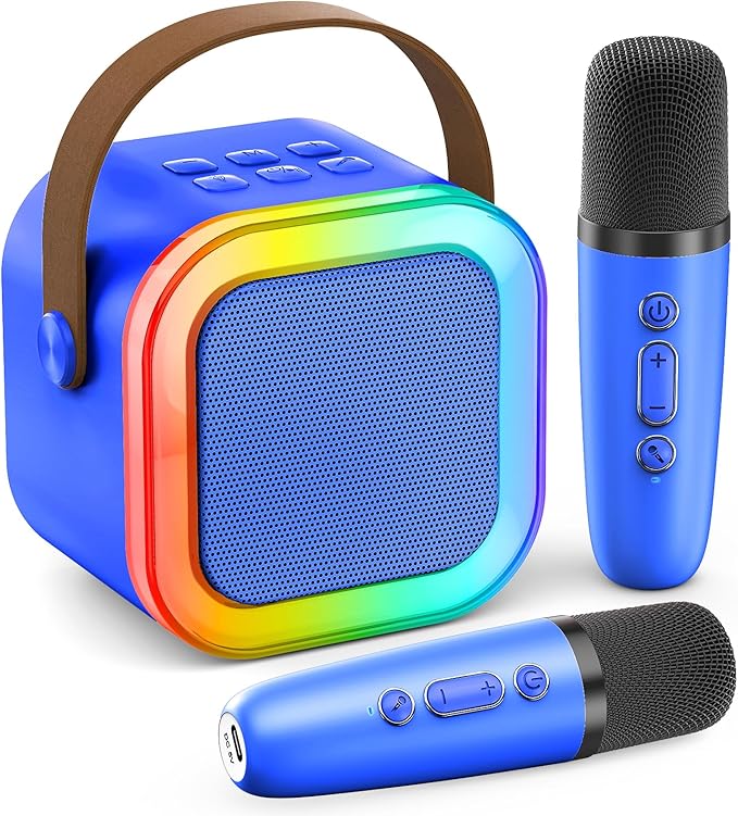 Mini Karaoke Machine for Kids Adults, Portable Karaoke Microphone Singing Speaker Bluetooth Karaoke Player with 2 Wireless Mic, Birthday Gifts for Girls Boys 4-12 Year Old, Family Home Party(DeepBlue)