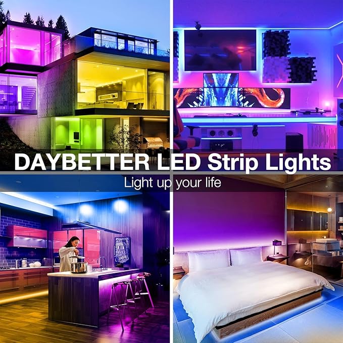 DAYBETTER LED Strip Lights 100ft, Smart Lighting with App Remote Control, RGB LED Lights for Bedroom, Music Sync Color Changing for Room Home Decor Party (1 Roll)