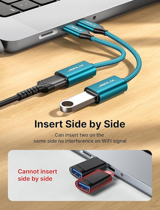 JSAUX USB C to USB 3.0 Adapter [2 Pack], Type C Male to USB Female OTG Cable Compatible with MacBook Pro/Air, iPhone 16 Pro Max/16 Plus/16e/15, Samsung Galaxy S25/S24/S23-Green
