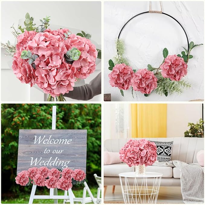 AVIVIHO Dusty Rose Hydrangea Silk Flowers Heads Pack of 10 Dusty Rose Fullness Hydrangea Flowers Artificial with Stems for Wedding Home Party Shop Baby Shower Decoration