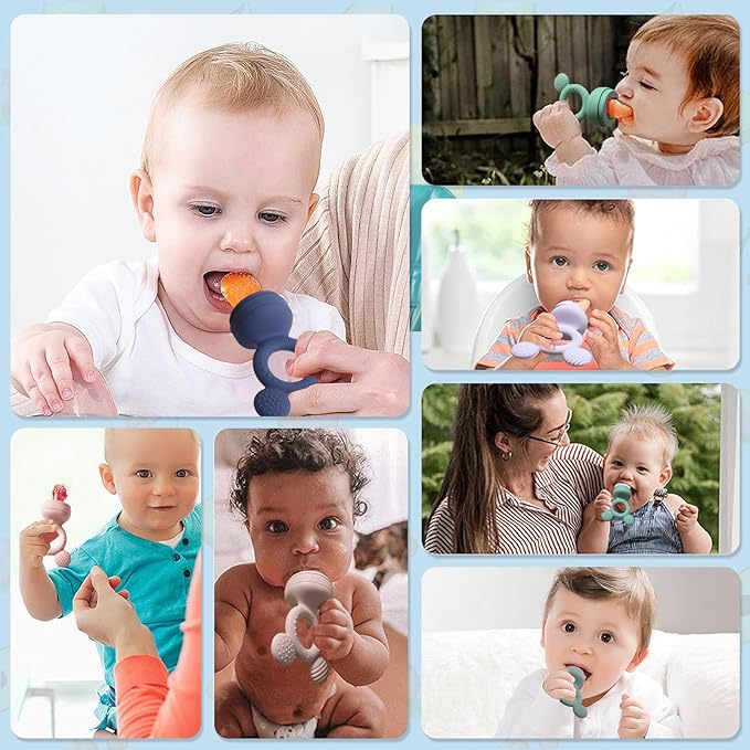 Baby Fruit Feeder, Frozen Teething Toys, Teether Pacifier with 3 Extra Teats, Infant Eating Essentials, BPA Free Baby Feeding Supplies (Grass Green)