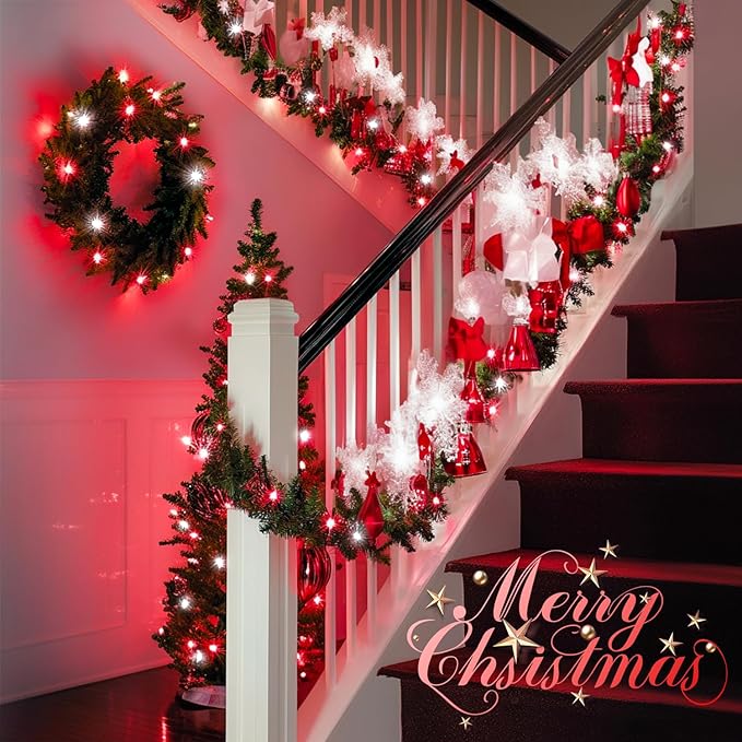 JMEXSUSS 4 Pack 50 LED Fairy Lights Battery Operated, 16.1ft Waterproof Red & White Twinkle Christmas Lights for Gifts Party Wedding Indoor Outdoor Decorations