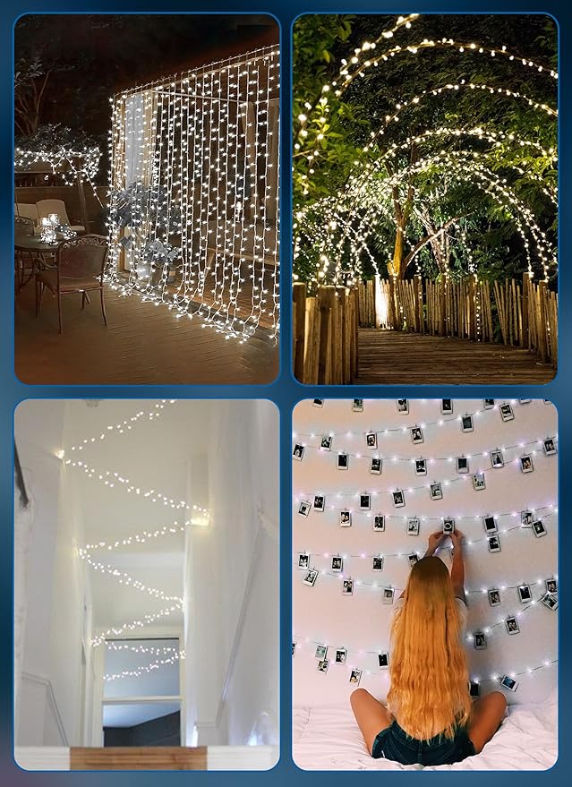 Firecracker Fairy Lights Plug in, 50Feet 1000 LEDs Cluster String Lights Waterproof Silver Wire Starry Firefly Lights for DIY Home Weeding Indoor Outdoor Christmas Tree Decorations, Pure White