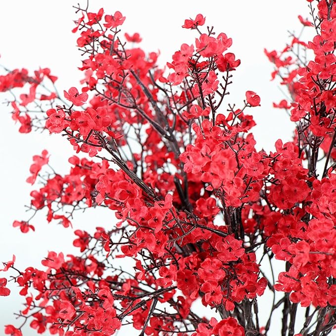 JAKY-Global 20pcs Babys Breath Artificial Flowers Gypsophila Bouquet Bulk Fake Spring Silk Small Flowers Real Touch Faux Floral for Home Bedroom Kitchen Garden Wedding Christmas Party DIY Decor (Red)