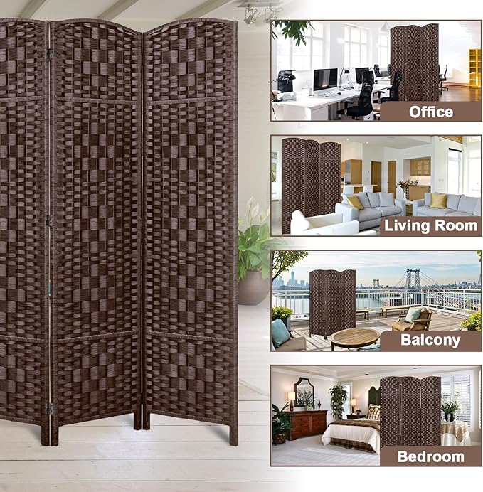 Rose Home Fashion 6 ft Tall Room Divider, Room Dividers and Folding Privacy Screens, 15.7in Privacy Screen 3 Panel Partition Temporary Wall Separation for Private, Brown