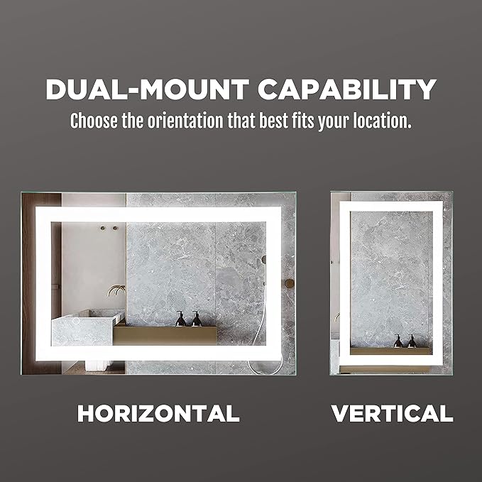LED Vanity Bathroom Mirror 30 x 20 in. Wall Mounted, Dimmable, Lighted, Anti-Fog Mirror – Modern, Frameless Design