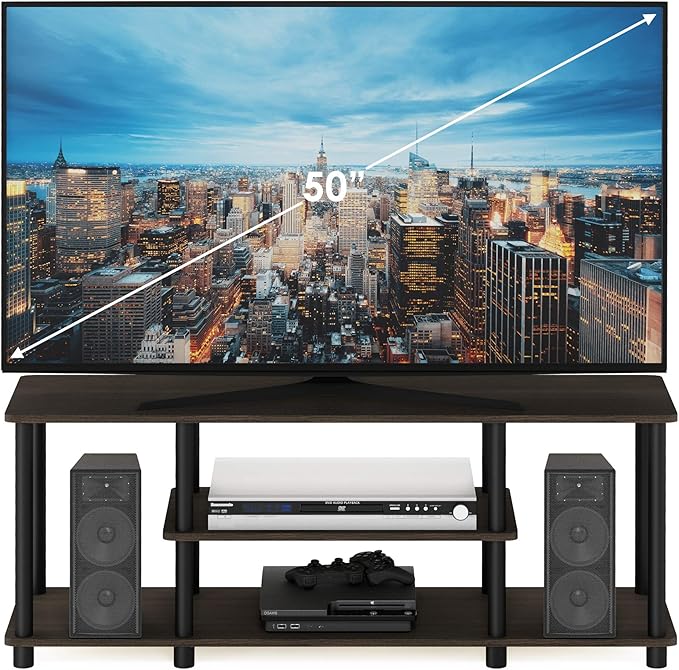 Furinno Turn-N-Tube No Tools 3D 3-Tier Entertainment TV Stand up to 50 inch TV, Round Tubes, Dark Brown / Black