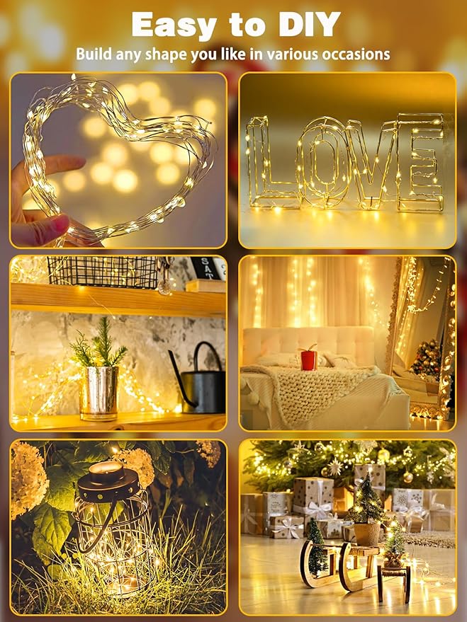 2 Pack 200LED Christmas Battery Operated Fairy Lights with Remote, 8 Modes String Light with Timer, Dimmable, Memory Function, Waterproof Twinkle Lights for Outdoor Indoor Christmas Decor(Warm White)