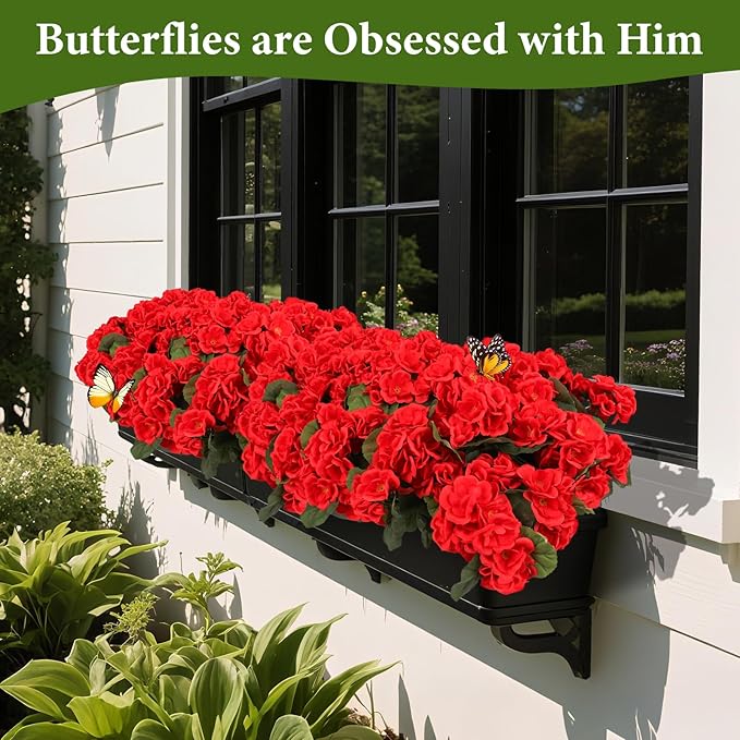 NESCCI 8 Pack Artificial Geranium Flowers for Outdoors UV Resistant Artificial Flowers Silk Geranium Fake Flowers Faux Flower for Outdoor Planters Garden Plants Window Sill Courtyard Home Decor(Red)