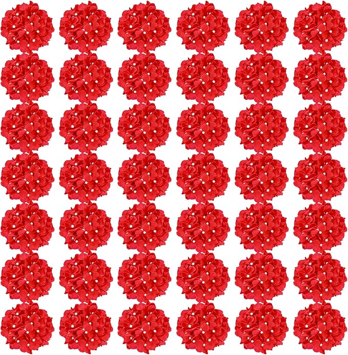 Auihiay 64pcs Hydrangea Artificial Flowers, Red Fake Hydrangea Flowers with Stems, Artificial Hydrangea Flowers for Wedding Centerpieces, Home Garden Party Decoration (Red)